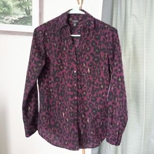 Talbots Womens V-neck Leopard Button Blouse XS